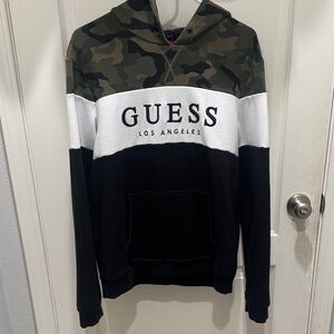 GUESS Men's Green Camouflage and Black Hoodie